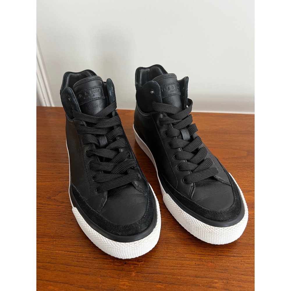 Rag & Bone Black Leather Suede High Top Sneakers Size 38 White Sole